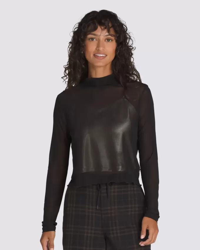 Langärmliges Oberteil aus Mesh-Satin