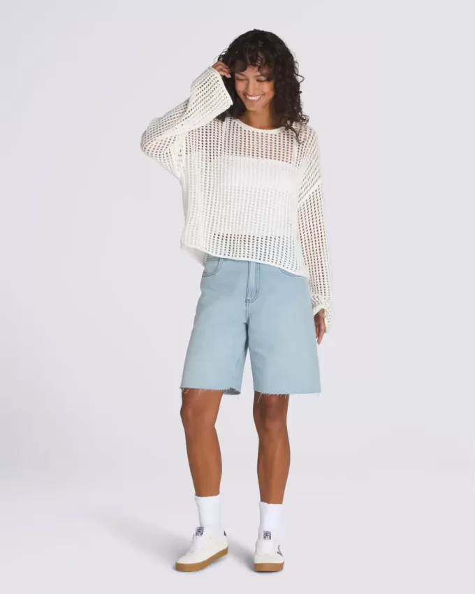 Mila – Kurzer Rundhalspullover mit offenem Strickmuster Mila – Kurzer Rundhalspullover mit offenem Strickmuster