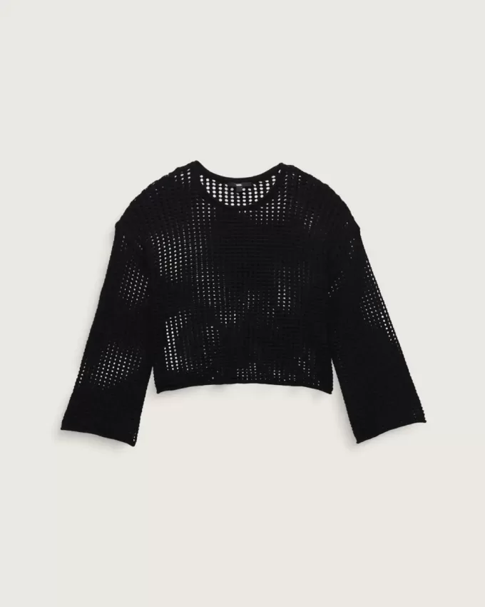 Mila – Kurzer Rundhalspullover mit offenem Strickmuster Mila – Kurzer Rundhalspullover mit offenem Strickmuster
