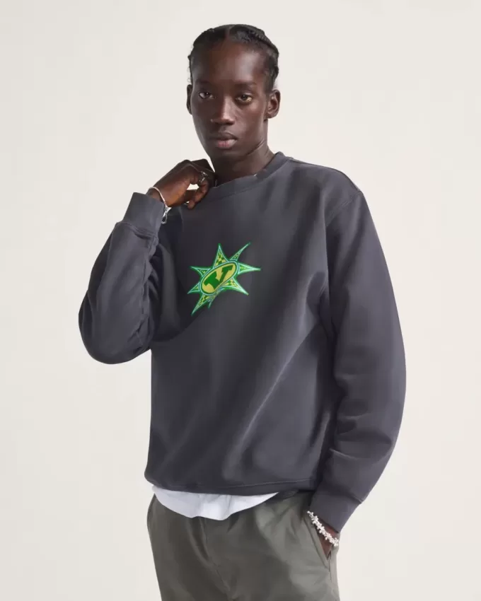 Sweatshirt mit Rundhalsausschnitt und Sternenkaromuster Sweatshirt mit Rundhalsausschnitt und Sternenkaromuster