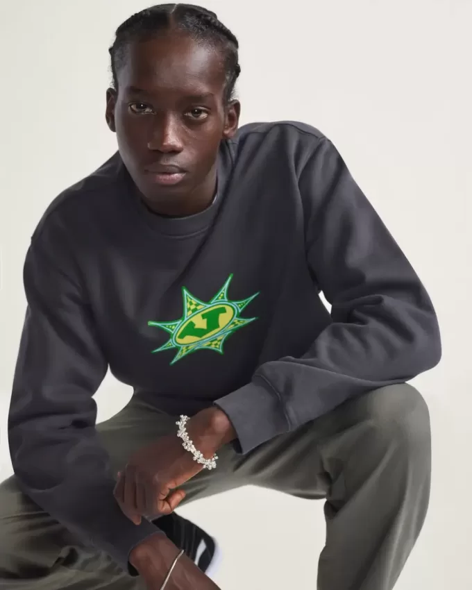 Sweatshirt mit Rundhalsausschnitt und Sternenkaromuster Sweatshirt mit Rundhalsausschnitt und Sternenkaromuster